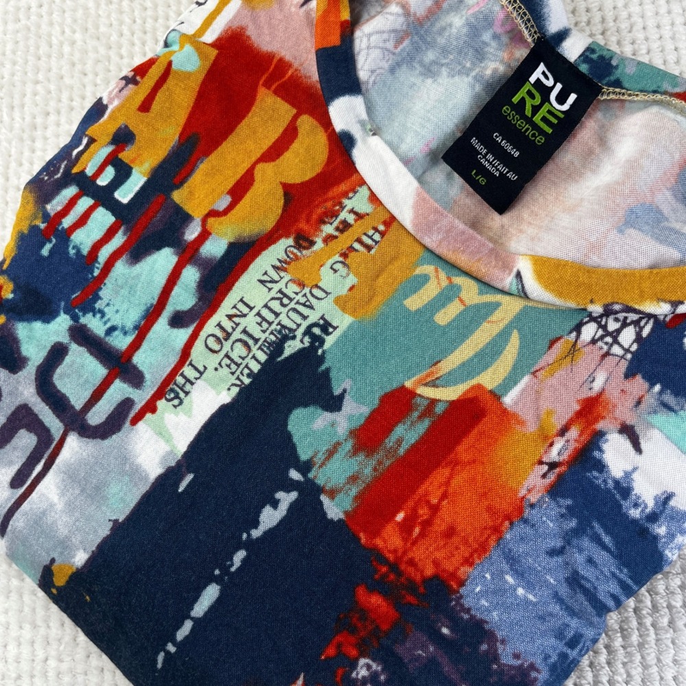 Pure Essence Urbanology Graffiti Abstract Print Tiered Tunic Top L/G Multi-Color